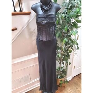 Montage Collection for Mon Cheri Black Sateen Evening Long Dress Size 8.